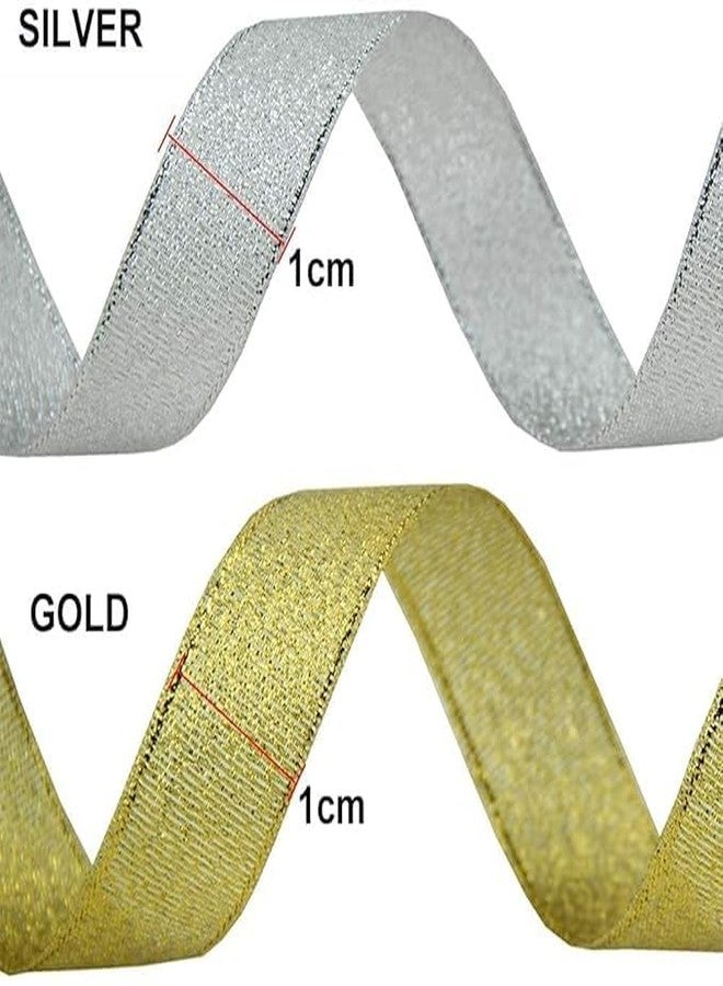 SEJASCOLLECTIONS Metallic Glitter Ribbon Golden and Silvery 4 Roll (L= 100 W= 0.5 inch) Yards for Holiday,christmas Wedding Party Decoration Gift Wrapping (Half Inches) Total Metallic Glitter Ribbon for Gift Wrapping Birthday Holiday Graduation Party Decoration (Golden, Silvery) - Image 3